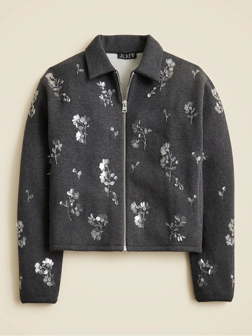 J. Crew Embellished bomber jacket in heritage fleece